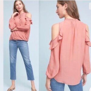 Anthropologie Maeve Liesel Fairy Ruffled Blouse Top Flowy Boho Loose Shirt PinkS